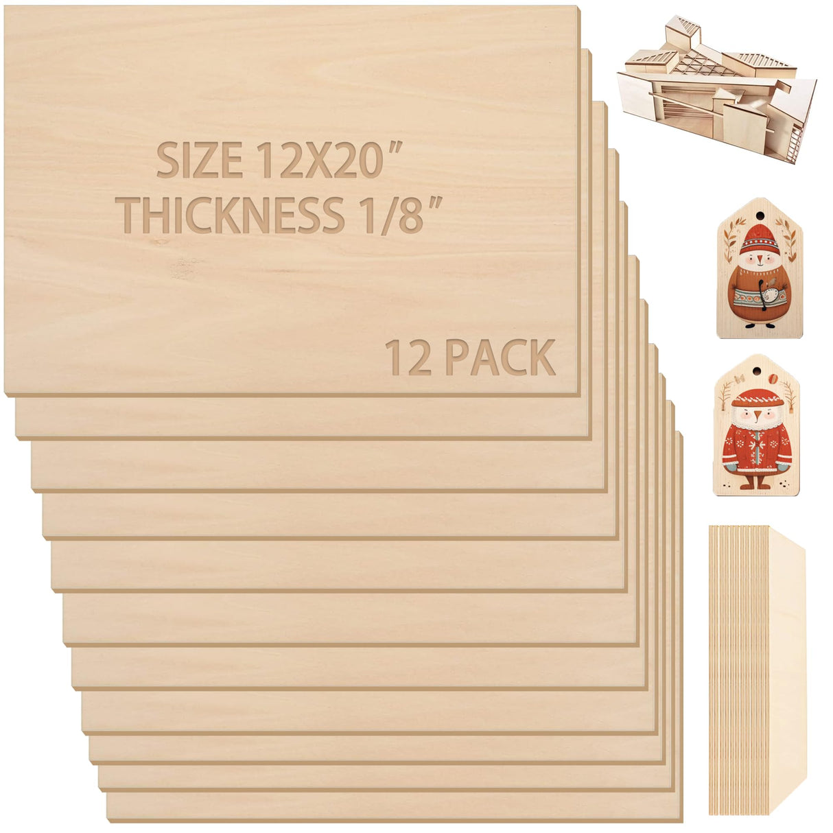 Calvana (12-Pack) 12”x20”x1/8” Balsa Sheets for Crafts - Perfect for Architectural Models Drawing Painting Wood Engraving Wood Burning Laser Scroll Calvana