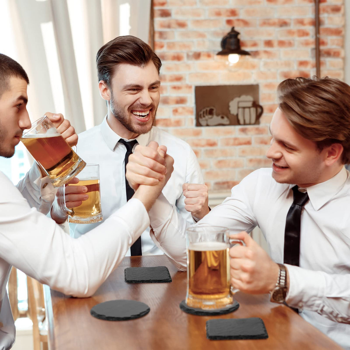 72 Pcs Slate Coasters Bulk 4 x 4 Inch 36 Square Black Stone Coasters 36 Round Drink Coasters Handmade Bar Coasters Natural Edge Cup Coaster with Anti Hoolerry