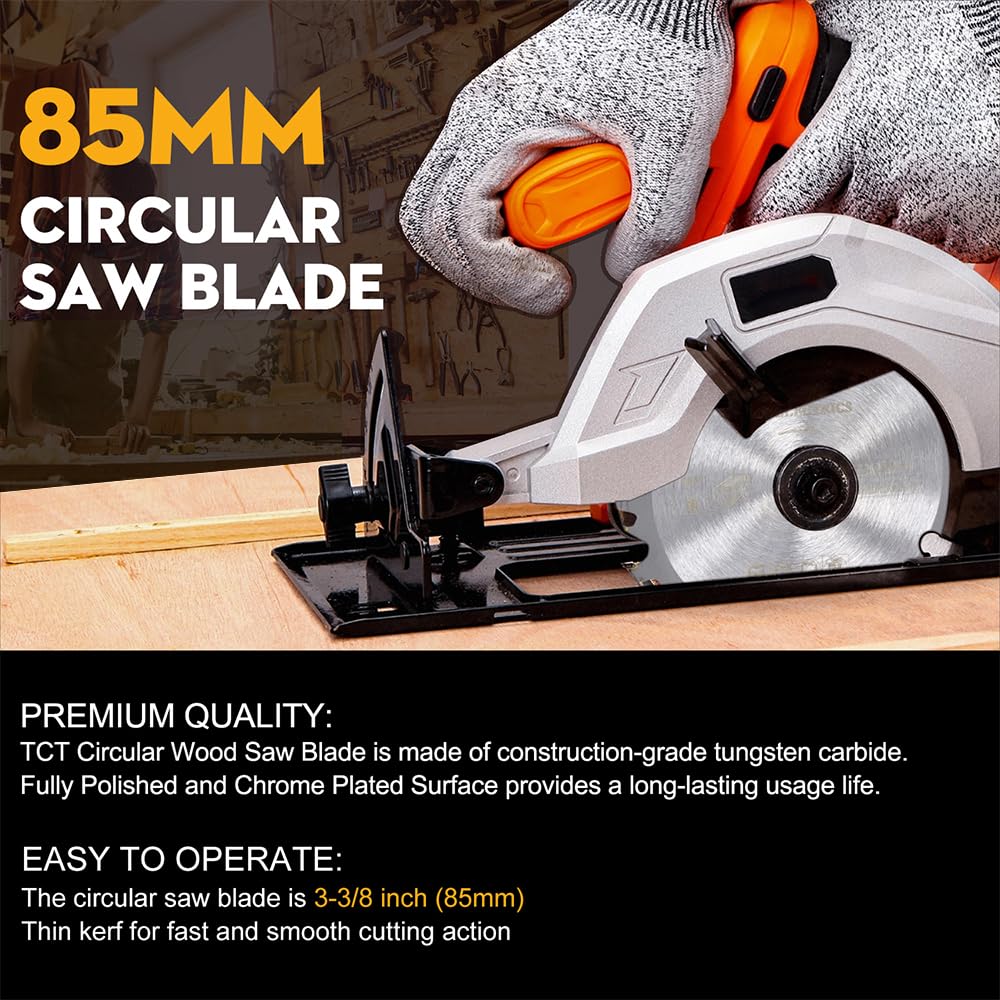 5Pcs 3-3/8 Inch Compact Circular Saw Blades Set with 19/32" Arbor TCT/HSS/Diamond Saw Blade/Grind Wheel for Angle Grinder Wood Plastic Sheet Metal Firearth