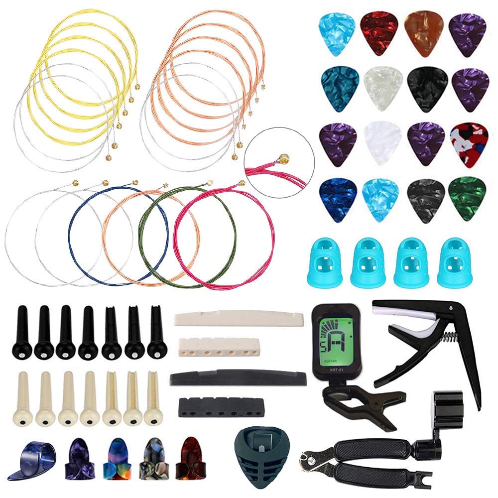 66PCS Guitar Accessories Kit, Acoustic Guitar Changing Tool, Including Acoustic Strings, Guitar Picks, Capo, String Winder&Cutter, Tuner, Guitar Dutaoes