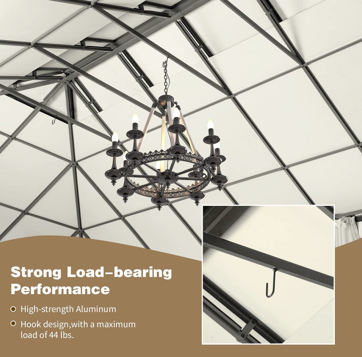 MELLCOM 12x20FT Hardtop Gazebo, Permanent Outdoor Aluminum Patio Gazebo with Aluminum Composite Double Roof for Patio Lawn and Garden, Curtains and MELLCOM