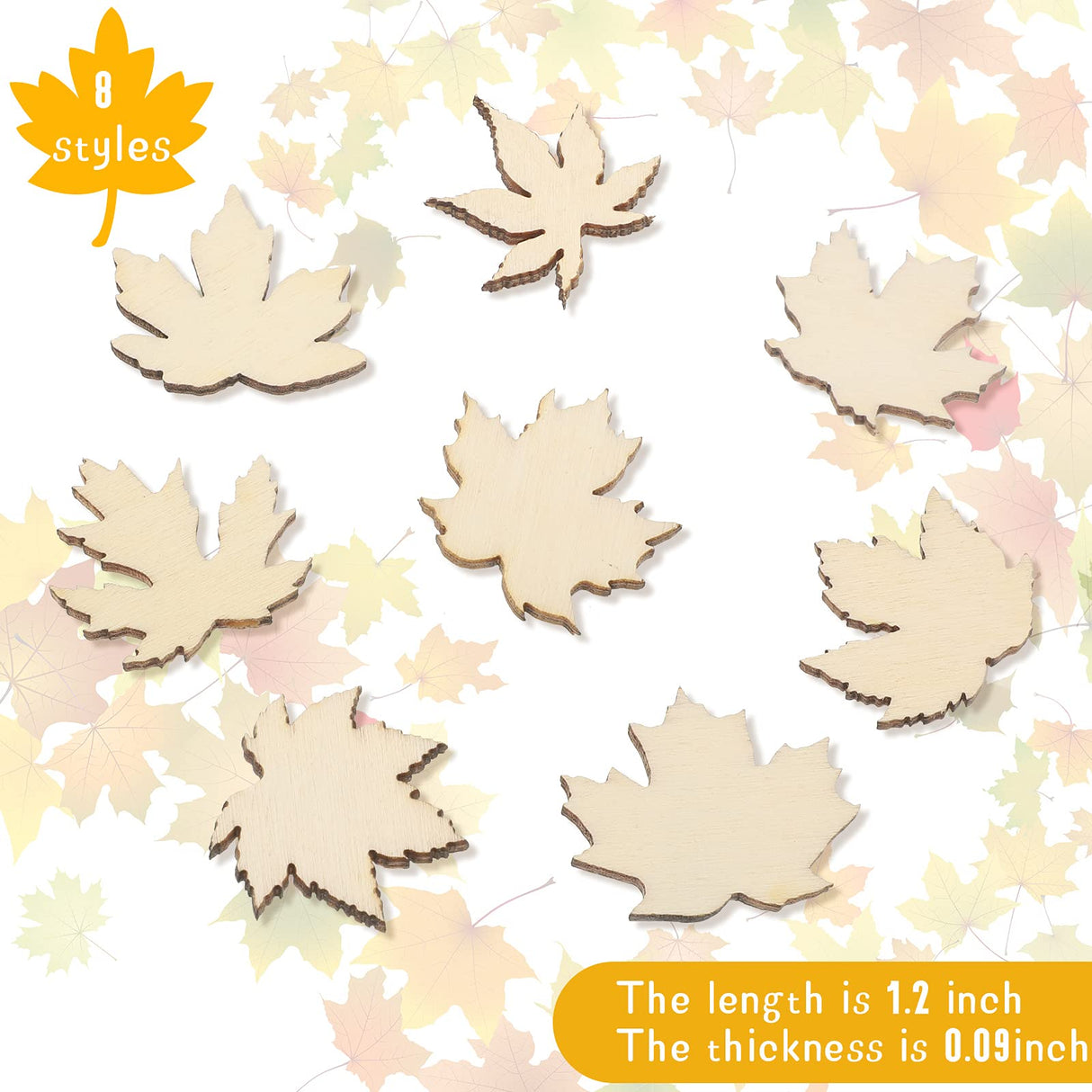 80 Pieces Wooden Maple Leaf Cutout Unfinished Blank Wooden Maple Leaf Slice Maple Leaf Shaped Wood Pieces 1.2 Inch Mini Wooden Maple Leaf Ornament Jetec