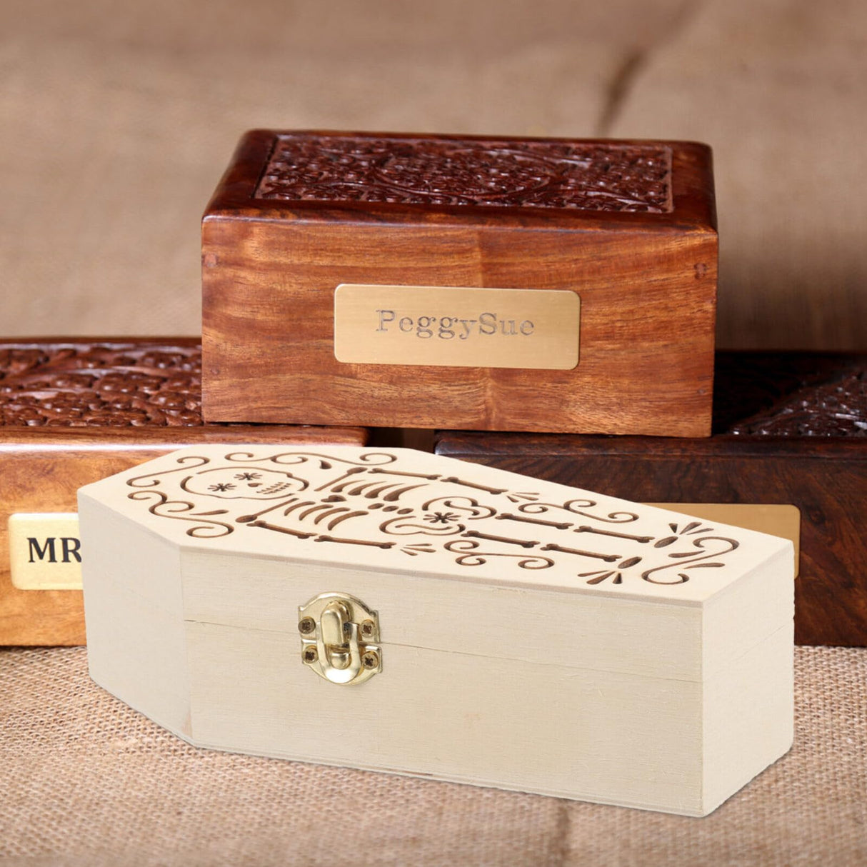 GANAZONO Unfinished Wood Coffin Halloween Coffin Box Small Unfinished Wood Funeral Coffin with Hinged Lid DIY Keepsake Casket Coffin Treat Box for GANAZONO