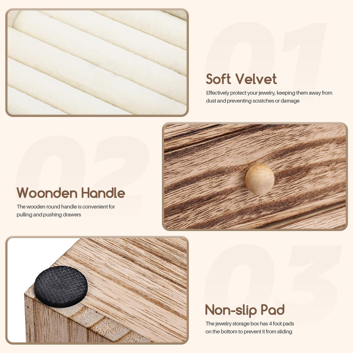 Homde Wood Jewelry Organizer 5 Layer Jewelry Box for Rings, Necklaces, Earrings, Bracelets, Watches Rustic Jewelry Boxes & Organizers for Women Homde