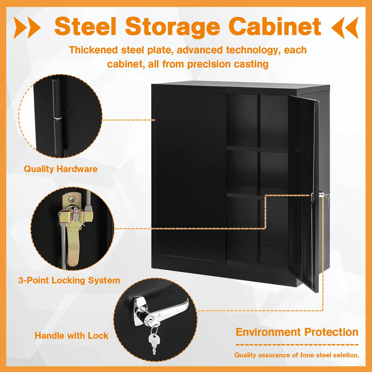 Pataku Metal Storage Cabinet, Garage Cabinet with Doors and Shelves 42" Hx32 Wx16 D, Steel Lockable File Cabinet for Office, Home, Garage, Basement, Pataku