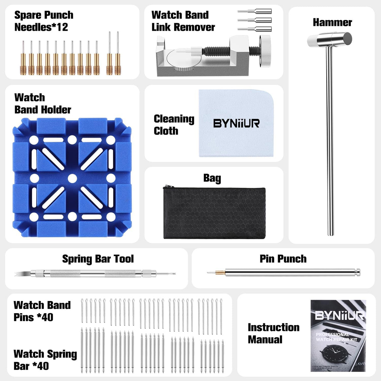 Watch Link Removal Tool Kit, Watch Band Strap Link Pins Remover Repair Tool, Watch Sizing Tool Kit for Watch Bracelet Adjustment Resizing, Watch Pin BYNIIUR