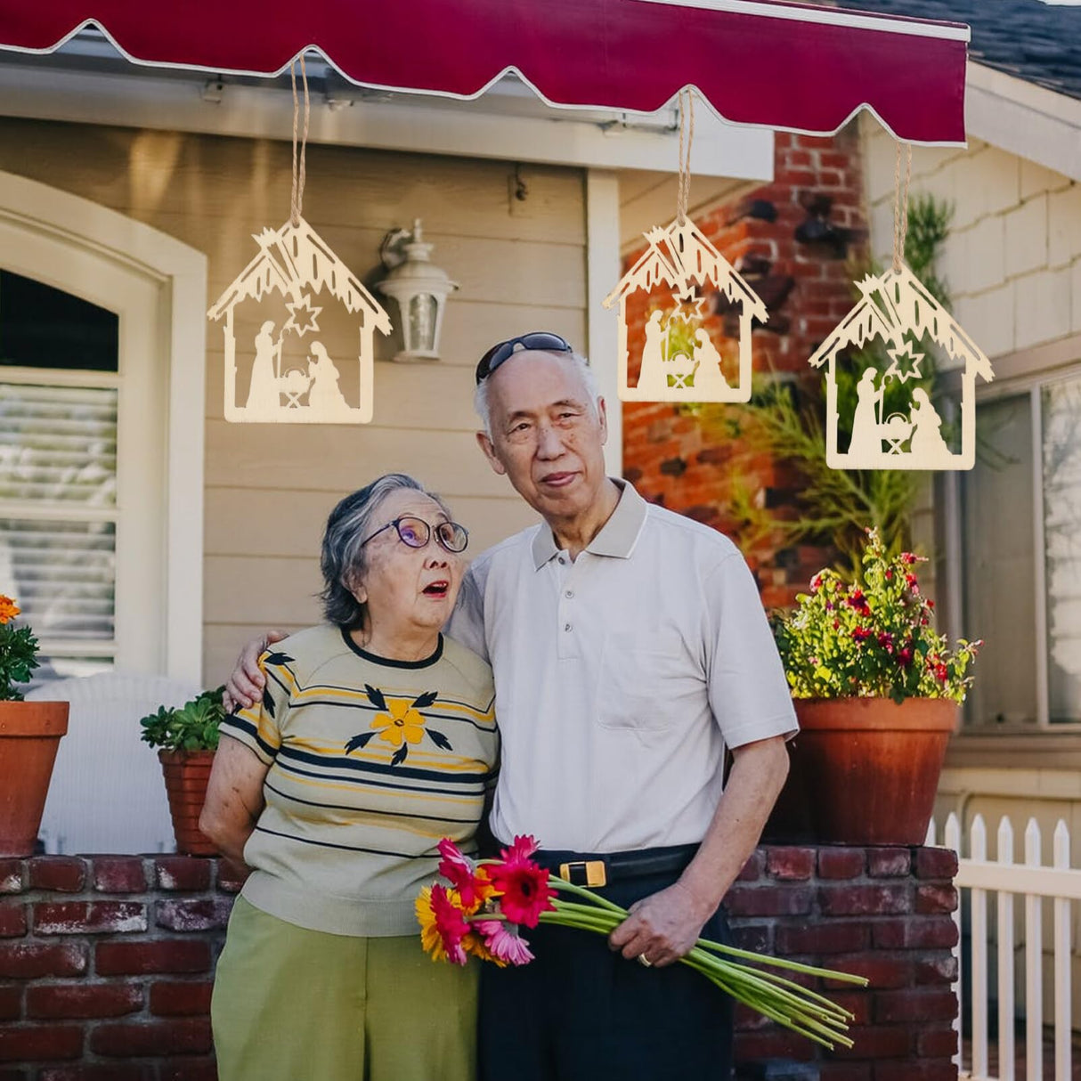 CIMAXIC 20pcs Pendant Home Decoration Blush Decor Wood Crafts Hanging Nativity Wooden Embellishments Christian Religious Wooden Cutouts Wood Ornament CIMAXIC