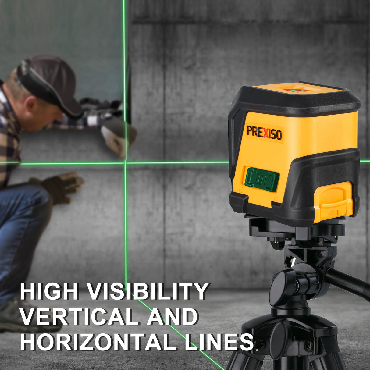 PREXISO Laser Level with Tripod, 65Ft Self Leveling Cross Line Laser Level, Green Line leveler Tool for Hanging Pictures, Floor Tile, Home Renovation Prexiso