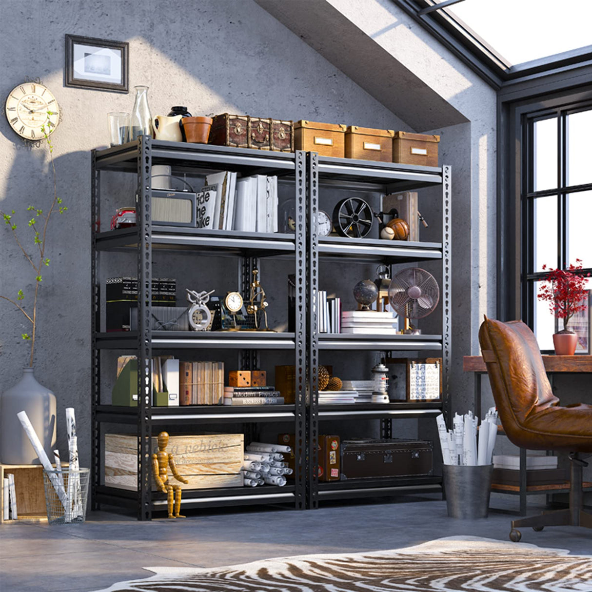 REIBII Garage Shelving, Garage Storage Shelves Holds 1690 LBS Garage Shelves Metal Shelving for Storage Shelves Heavy Duty Adjustable Industrial REIBII