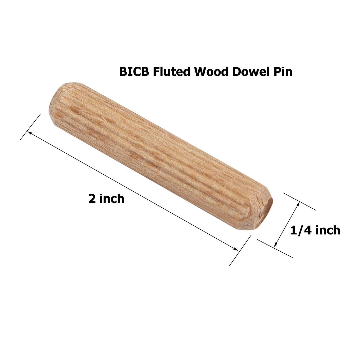 BICB Fluted Wood Kiln Dowel Pins, 1/4" x 2"- 100 Pieces, Made of Beechwood BICB