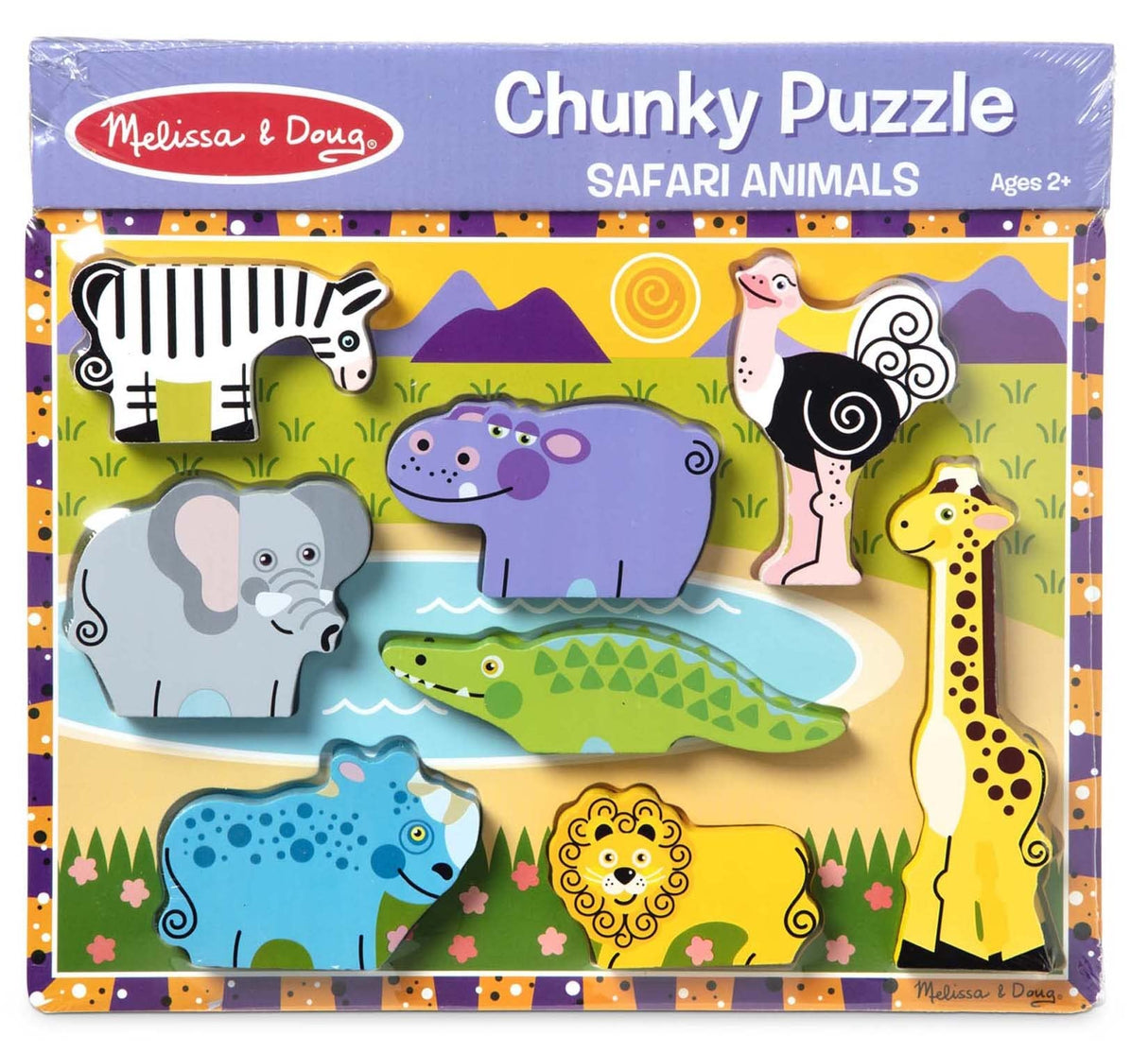 Melissa & Doug Safari Wooden Chunky Puzzle (8 pcs) - Wooden Puzzles for Toddlers, Animal Puzzles For Kids Ages 2+ - FSC-Certified Materials , 12" x Melissa & Doug