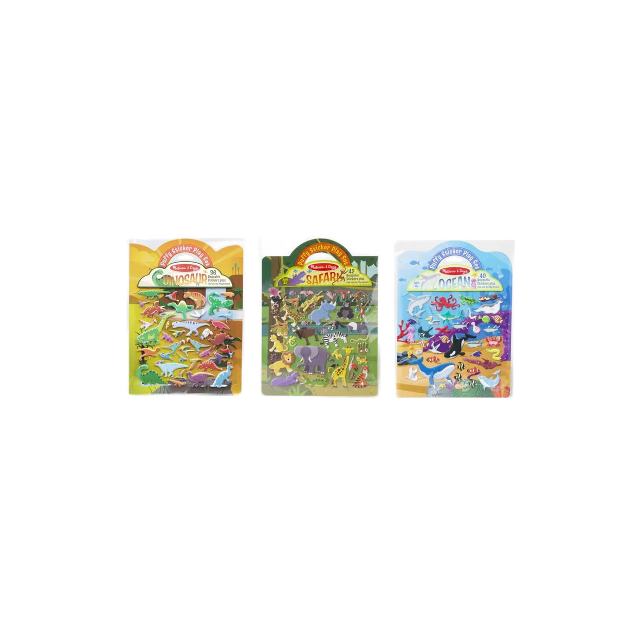 Melissa & Doug Reusable Puffy Sticker Wild Adventures Play Set 3-Pack (118 Stickers: Safari, Dinosaur, Ocean) - Reusable Puffy Sticker Book Activity Melissa & Doug