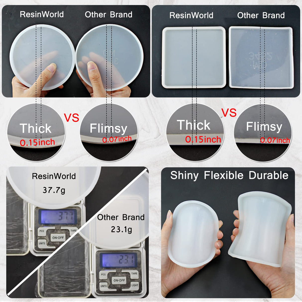 RESINWORLD 8 Pack Thick 4 inches Resin Coaster Molds Set + 14" Round x 2" Deep XL Large Tray Mold ResinWorld