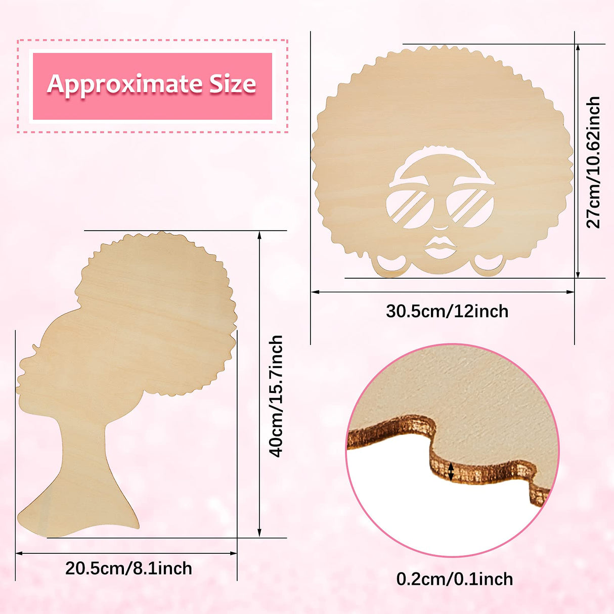 2 Pieces African Girl Wooden Cutouts DIY Wooden Template Silhouette Mother and Child Wreath DIY Template Head Wooden Silhouette for DIY Mother's Day Jetec