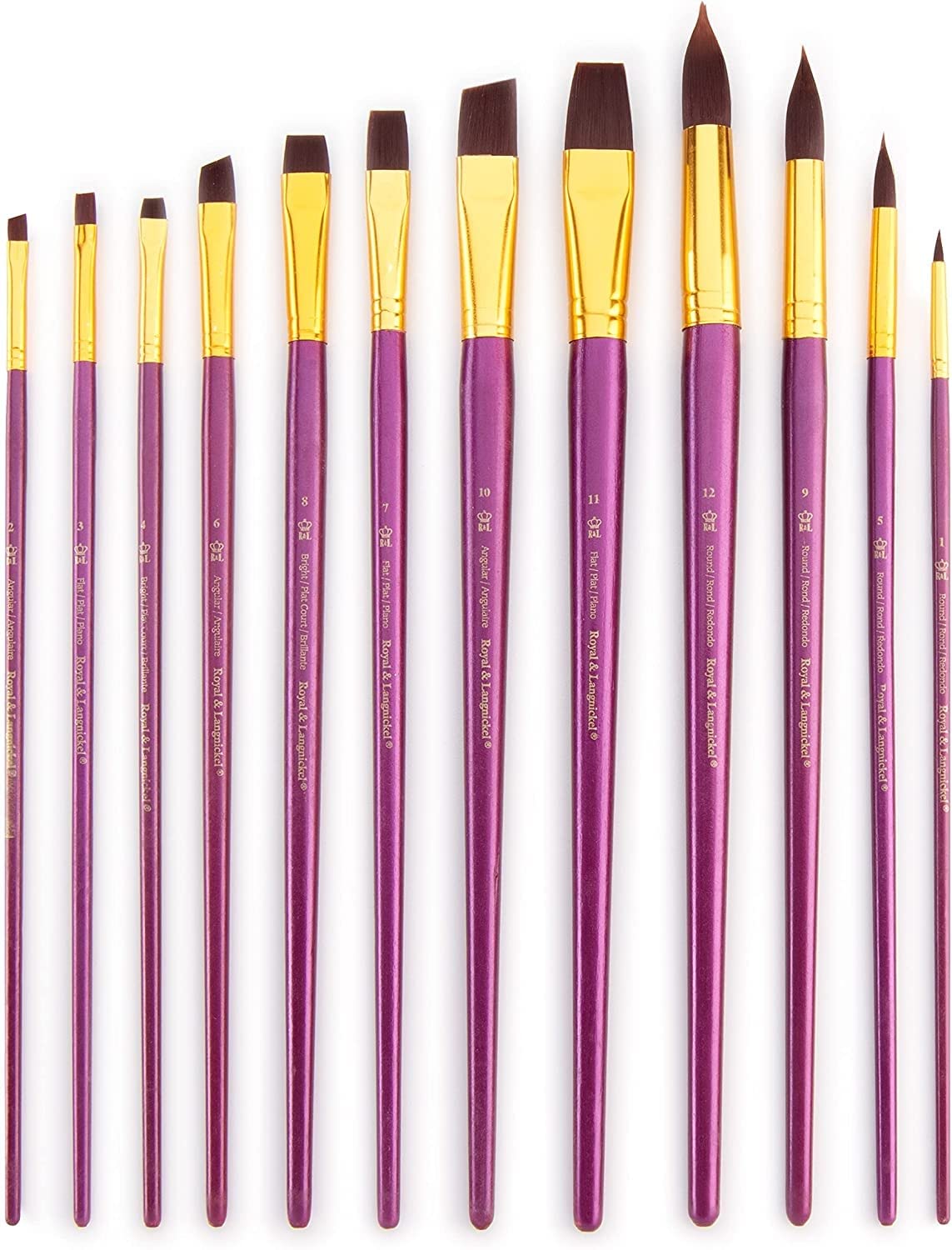 Royal Brush Manufacturing Royal and Langnickel Zip N' Close 12-Piece Brush Set, Firm Burgundy Taklon, Assorted Royal Brush