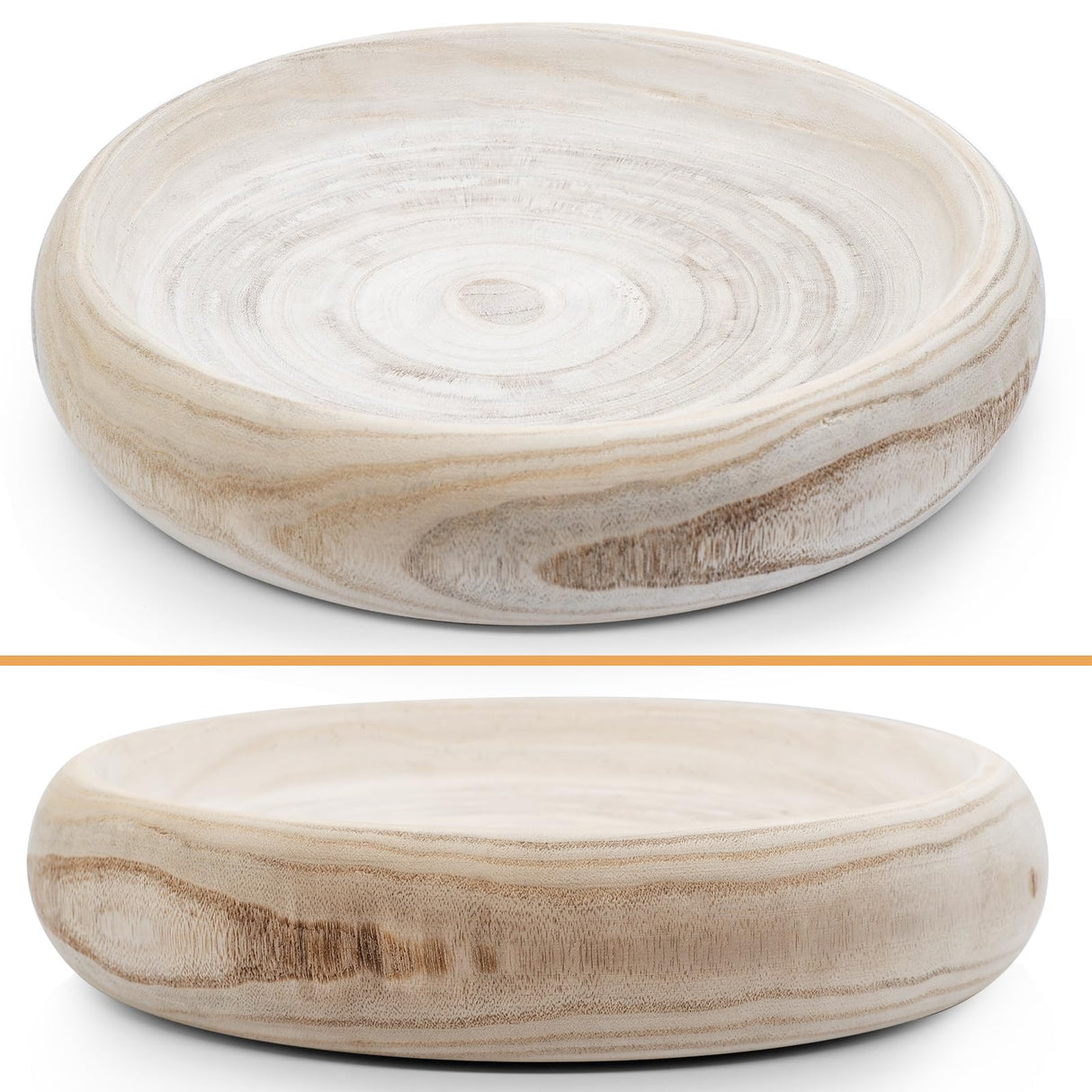 SAMGUYUE Wooden Bowls Round Decorative Paulownia Wood Centerpiece Bowls for Home Decor Natural Fruit Bowl for Coffee Table Key Tray for Entryway Moss SAMGUYUE