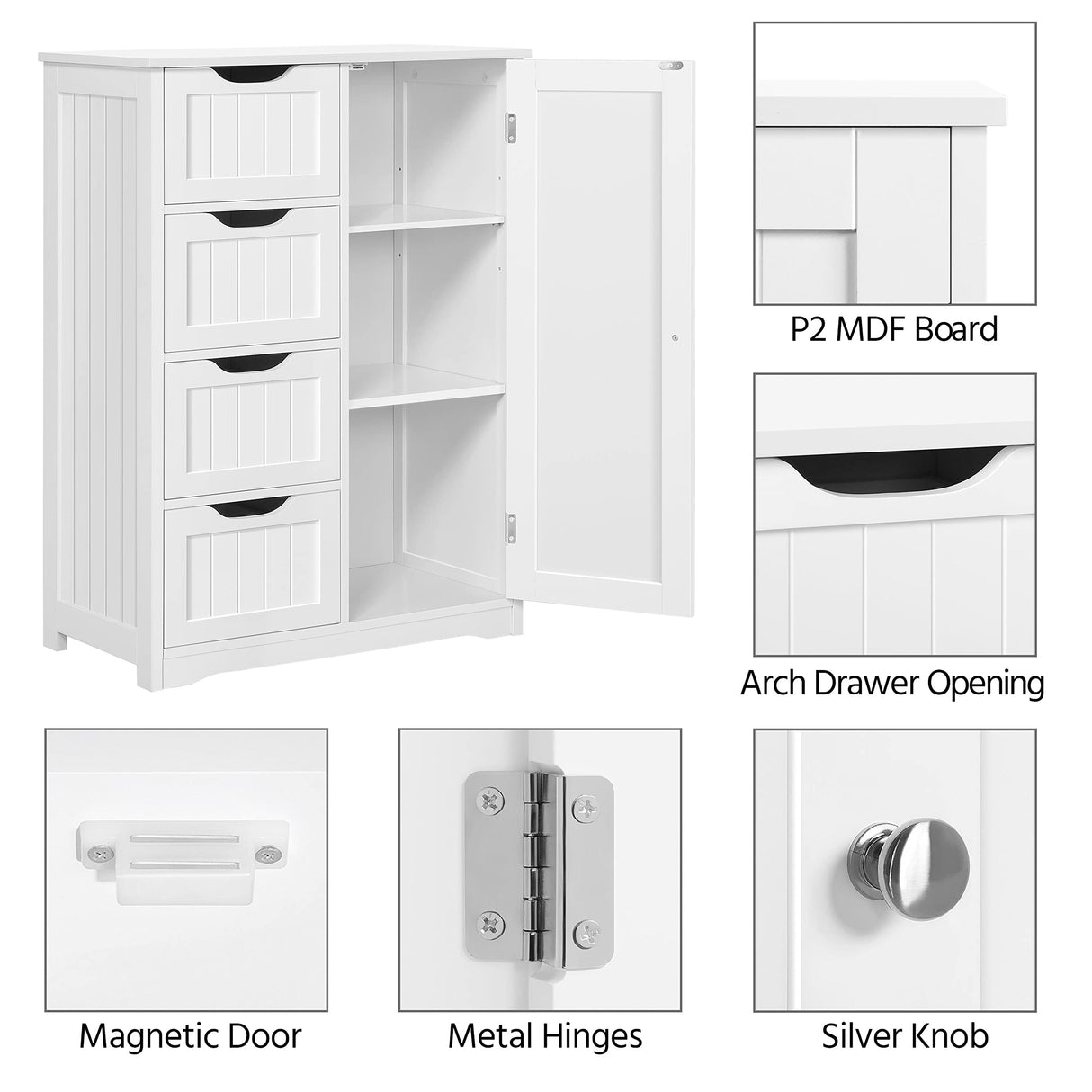 Yaheetech Large Bathroom Floor Cabinet with 4 Dawers and Single Door Cabinet, Freestanding Storage Cabinet for Living Room Kitchen Hallway, White Yaheetech