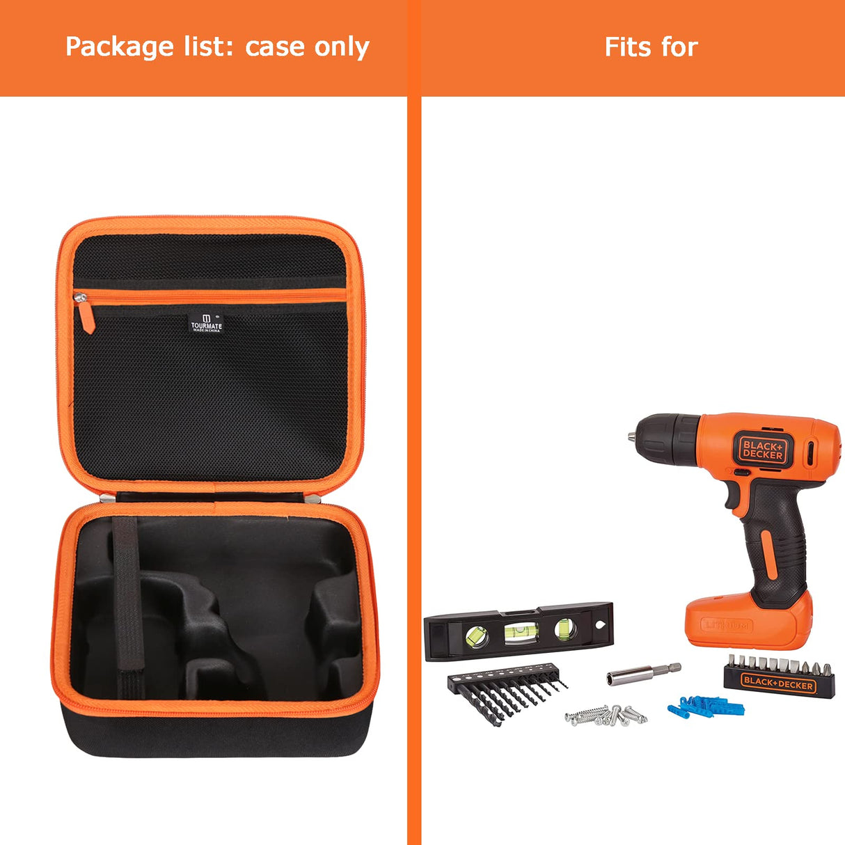 Tourmate Hard Travel Case for BLACK+DECKER 8V MAX* Cordless Drill with 43 Piece Accessories (BDCD8HDPK) / GardenJoy Cordless Power Drill Set with Tourmate