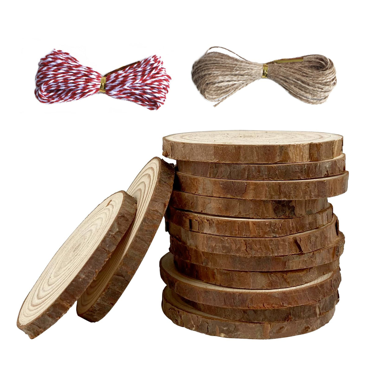 30 Pcs Natural Wood Slices, Unfinished Wooden Circles Slices with Hole, Tree Slices DIY Christmas Ornaments, 2.4-2.8 Inches Tree Slices HANWER