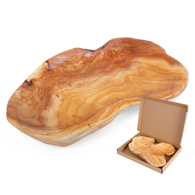 BTEOBFY Natural Wood Fruit Bowl 11-13 inch, Unique Handmade Wood Serving Platter, Wood Fruit Snack Dish for Sandwich Bread Serving, Appetizer