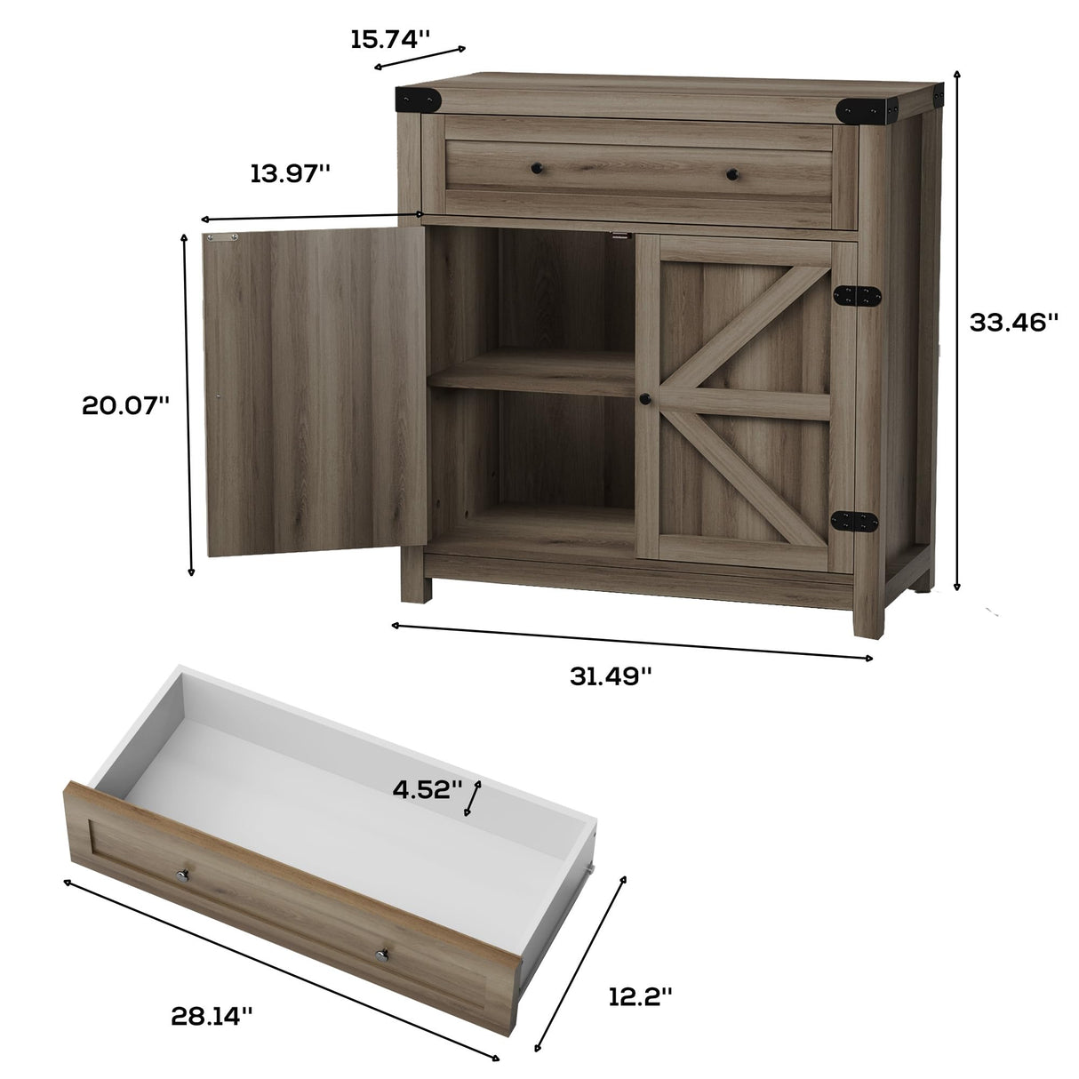 JUMMICO Coffee Bar Cabinet Farmhouse Kitchen Sideboard Buffet Cabinet with Drawer and Adjustable Shelf Barn Door Storage Cabinet for Kitchen, Dining JUMMICO