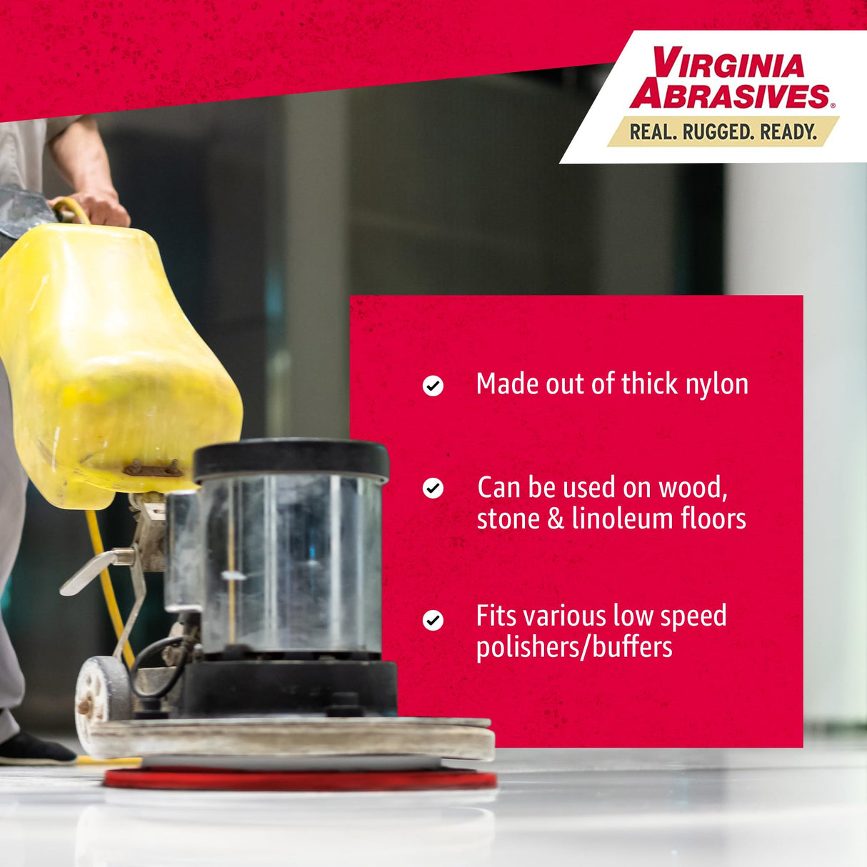 Virginia Abrasives 416-5017PAK - 3 Pack - 17" Thick Round Floor Maintenance Pad Kit with One Each: Green, Red & White Pad - Synthetic Non-Woven Floor Virginia Abrasives