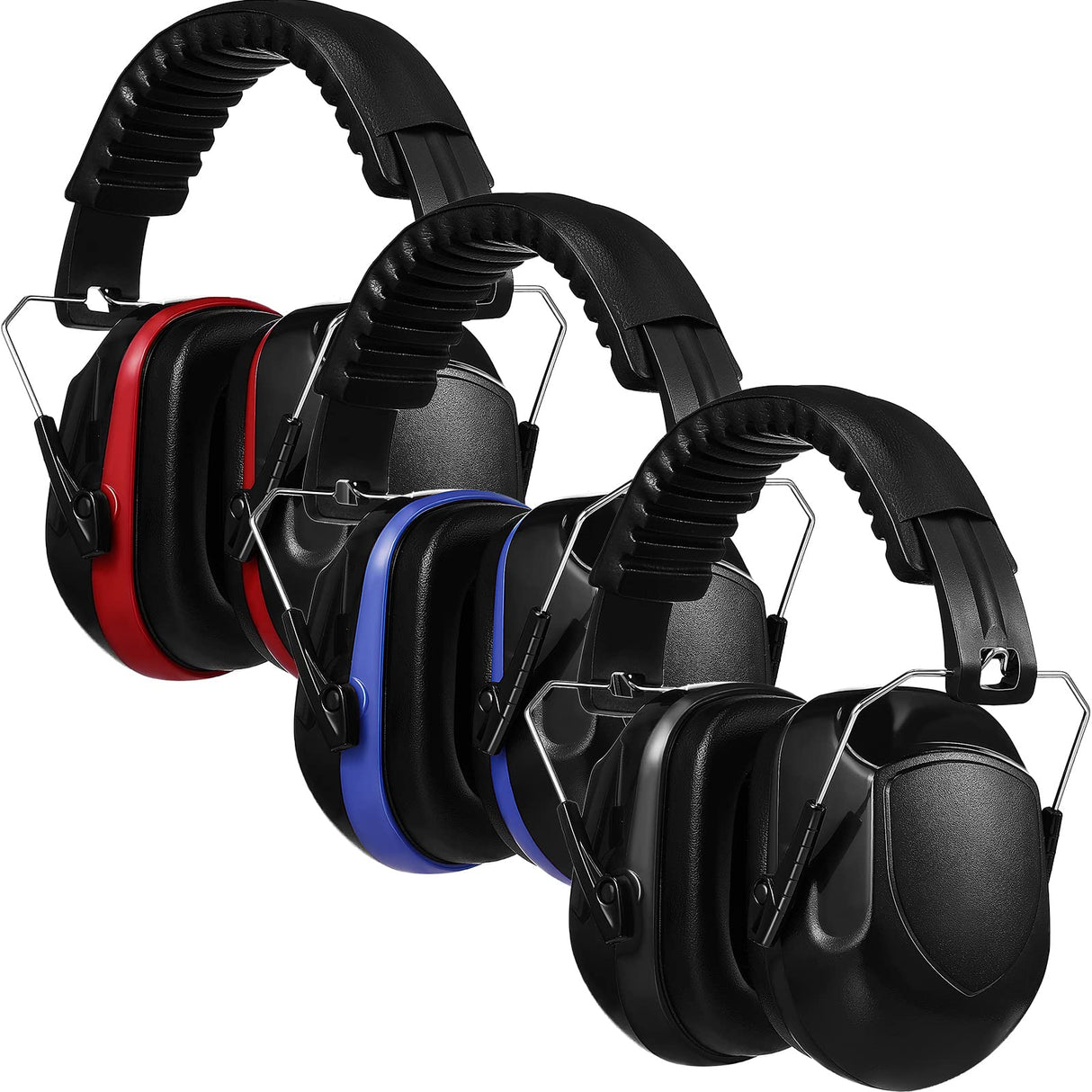 3 Pieces Noise Cancelling Ear Muffs NRR 28dB Earmuffs Hearing Protection Adjustable Ear Protection for Shooting Adults (Red, Black, Blue) Yunsailing