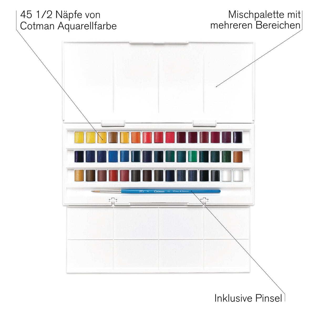 Winsor & Newton Cotman Watercolor Paint Set, Studio Set, 45 Half Pans w/ Brush Winsor & Newton