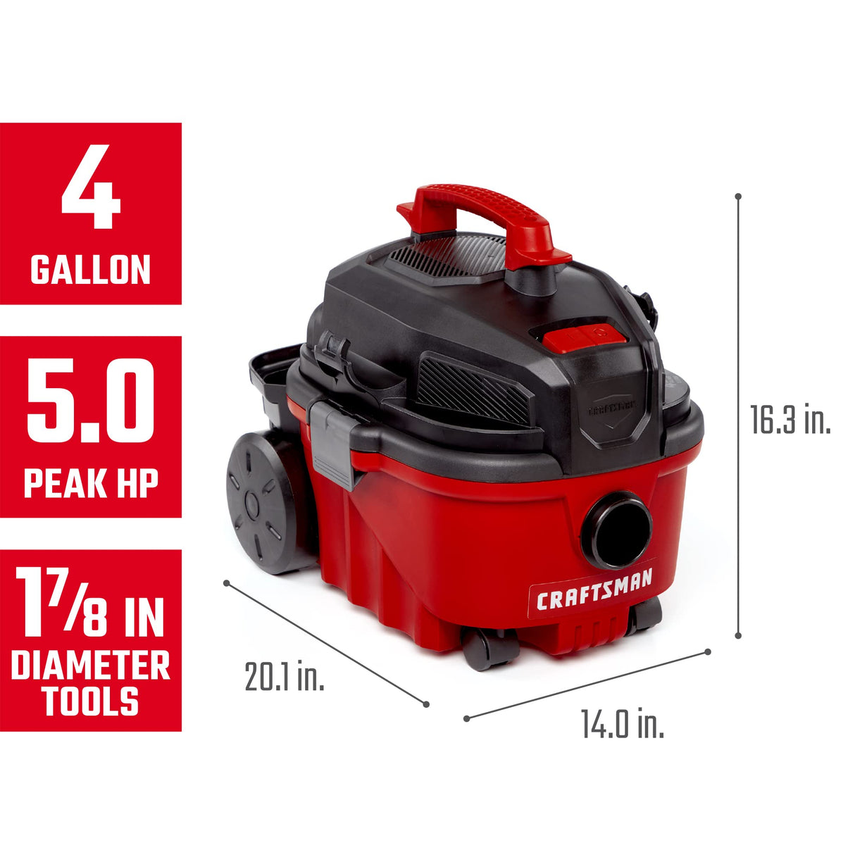 Craftsman CMXEVBE17040 4 Gallon 5.0 Peak HP Wet/Dry Vac, Portable Shop Vacuum with Attachments Craftsman