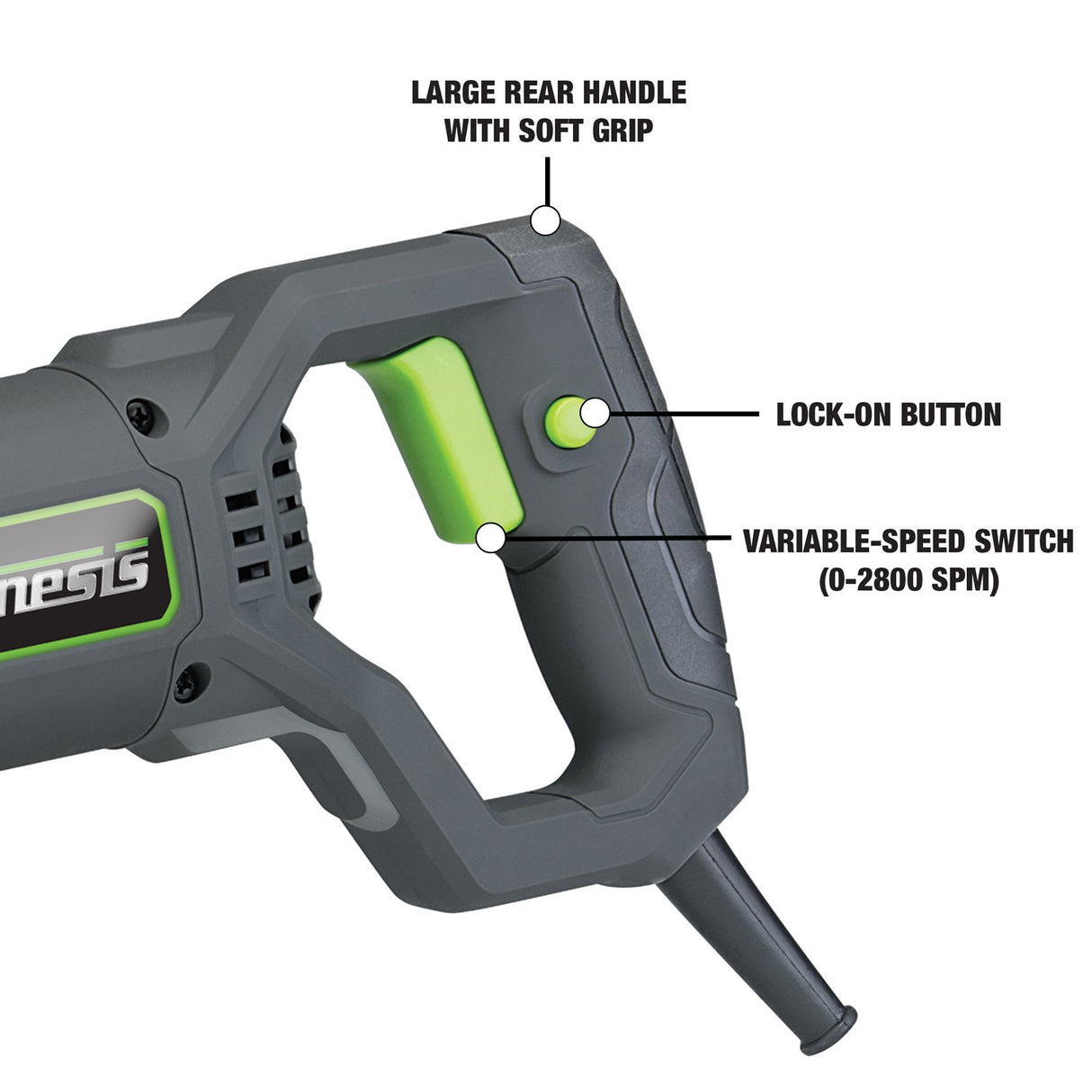 Genesis GRS750 7.5-Amp Variable-Speed Reciprocating Saw with Adjustable Pivoting Front Shoe, Wood and Metal Cutting Blades and 2 Year Warranty Genesis