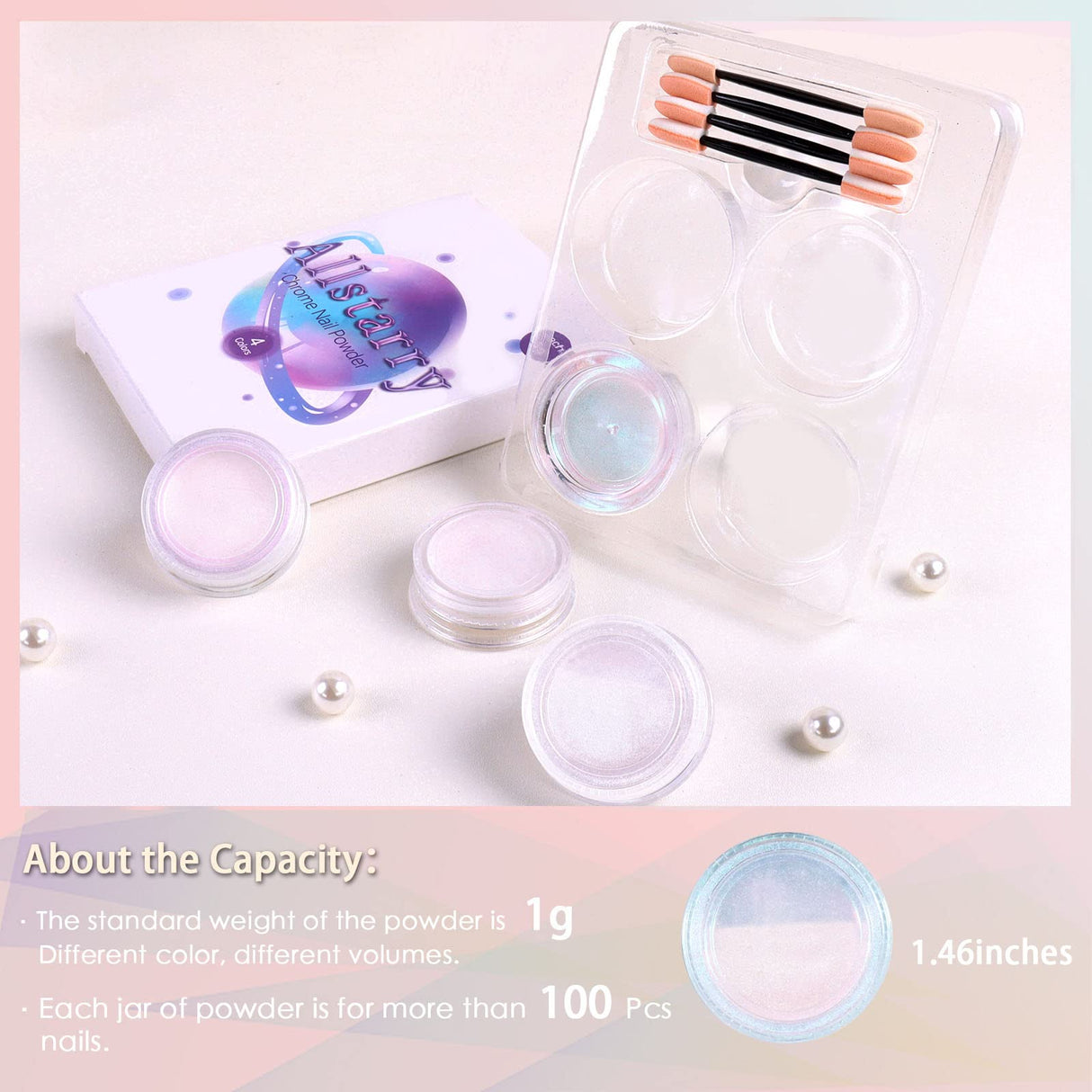 Allstarry Chrome Nail Powder Metallic Mirror Effect Pigment Iridescent Aurora, Mermaid Pearl Glitter Dust Kit for Gel Polish Nail Art Decoration, Allstarry