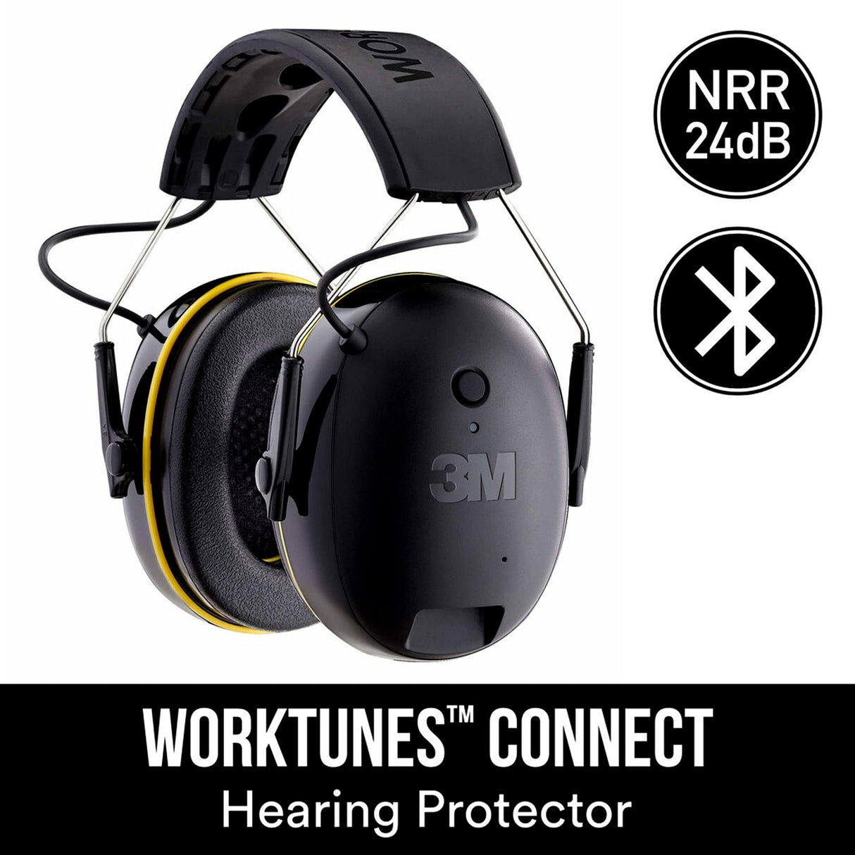 3M WorkTunes Connect Hearing Protector with Bluetooth Wireless Technology, 24 dB NRR, Hearing Protection Safety Earmuffs,Black 3M