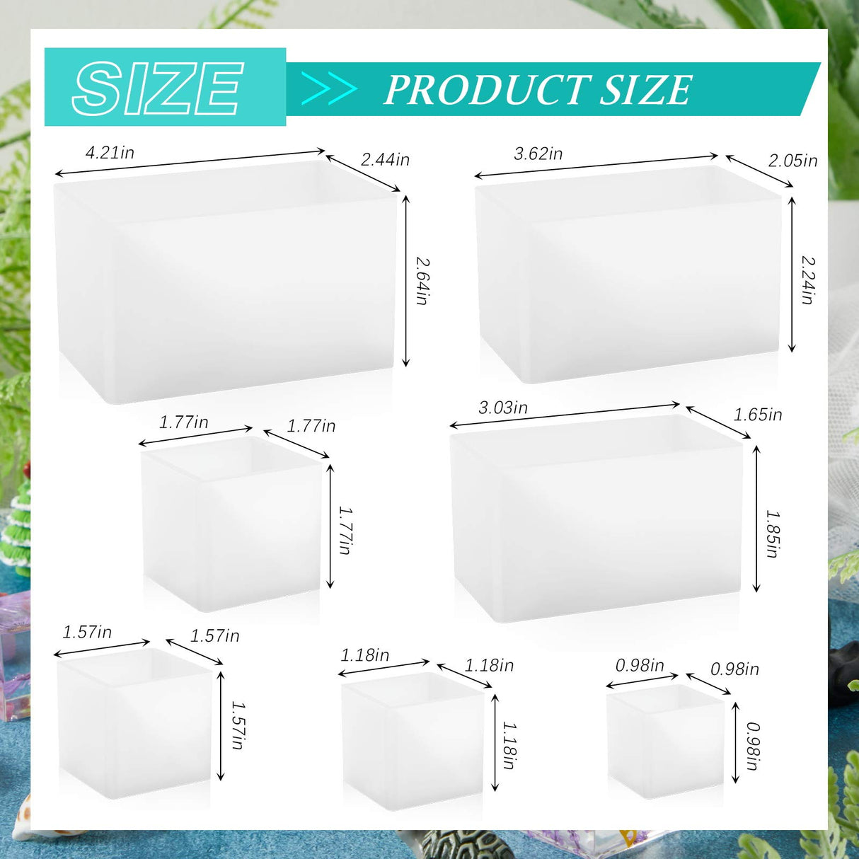 7 Pieces Square Resin Molds Rectangle Resin Molds Candle Mold Cube Casting Molds for Insect Specimen Coaster Flower Pot Candle Soap Jewelry Holder Geiserailie