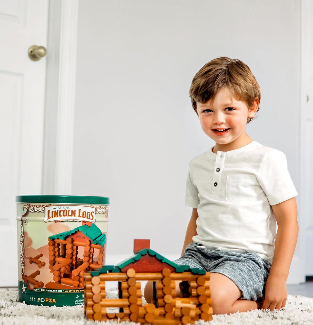 Lincoln Logs – 100th Anniversary Tin, 111 Pieces, Real Wood Logs - Ages 3+ - Best Retro Building Gift Set For Boys/Girls - Creative Construction Lincoln Logs