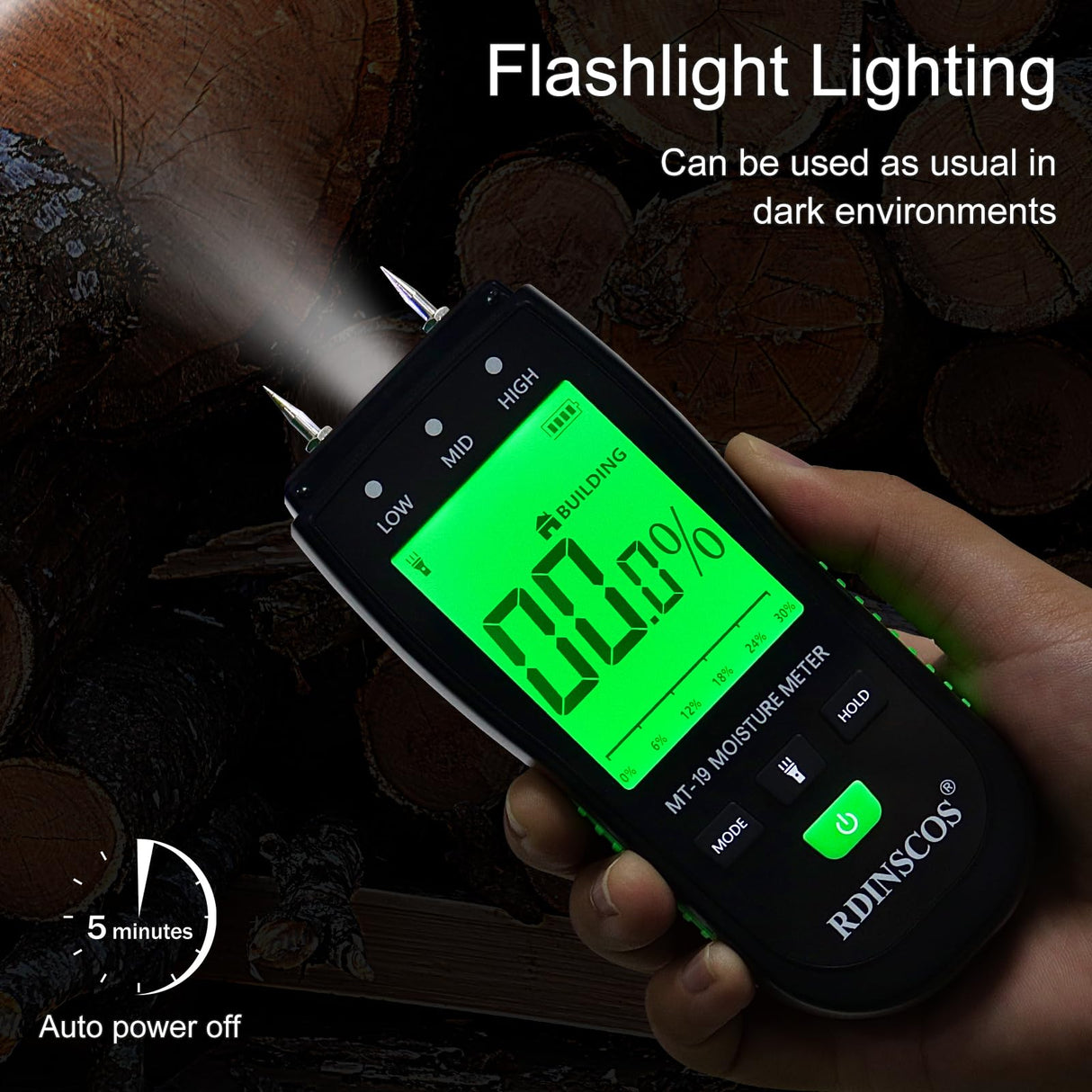 Wood Moisture Meter, Firewood Moisture Tester, Drywall Moisture Detector Professional Moisture Content Meter Lumber Logs Concrete Floors Carpet RDINSCOS