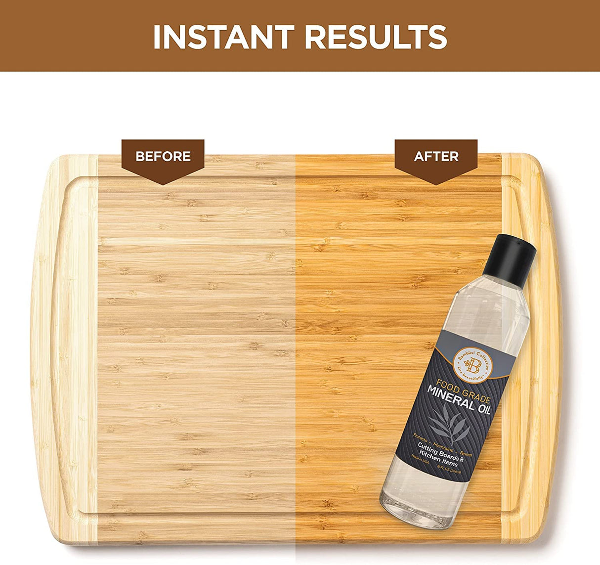 Food Grade Mineral Oil - Cutting Board Oil, Butcher Block Oil to Maintain Wood Cutting Board Conditioner, Protects & Restores Wood, Bamboo, and Teak Bambüsi