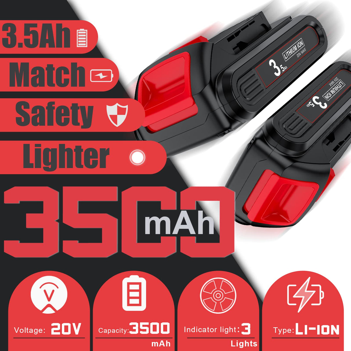 Bonadget 3.5Ah 2Pack 20V Battery Replacement for Dewalt Battery 20Volt Max Li-ion Battery Compatible with Dewalt 20V Battery DCB200 DCB203 DCB204 Bonadget