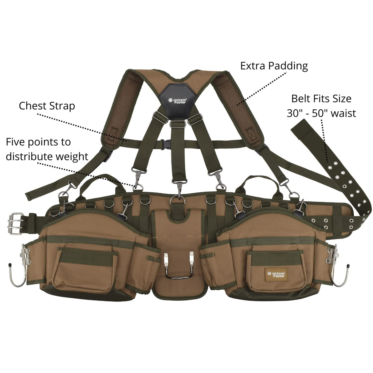 JACKSON PALMER Professional Tool Belt - Tan & Green (Comfort Rig Tan & Green) Jackson Palmer