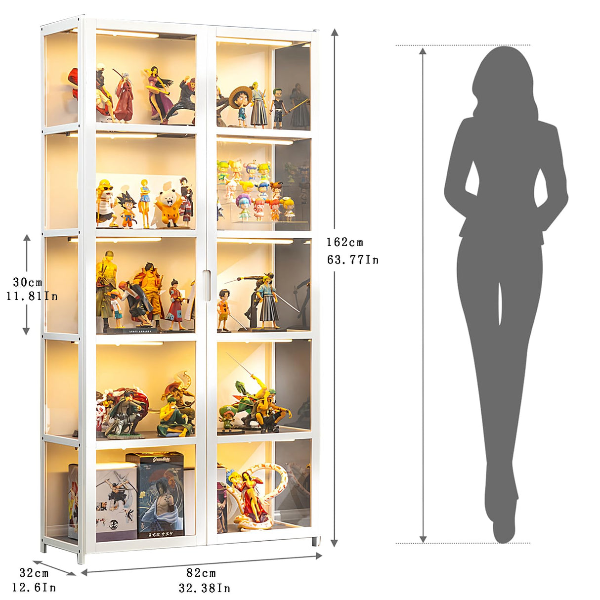 HDROGUV 5-Tier Acrylic Glass Curio Display Cabinet – Stylish Organiser for Books, Toys, and Collectibles HDROGUV