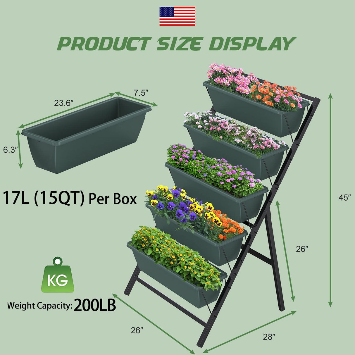 Highpro Vertical Garden Planter, 5 Tiers Vertical Raised Garden Bed Metal Elevated Herb Planter Box Vegetable Flower Planters for Patio Deck Outdoor Highpro