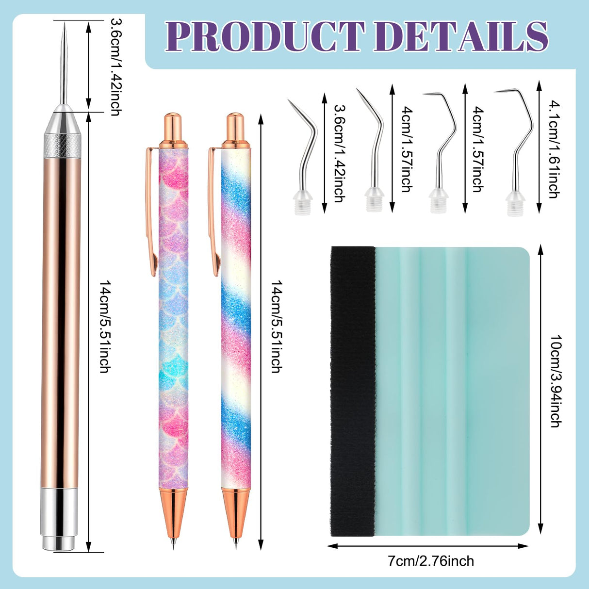 Therwen 10 Pcs Pin Pen Vinyl Weeding Tool Kit Includes 1 Led Weeding Tools with Light for Vinyl with 5 Different Pen Head 2 Retractable Air Release Therwen