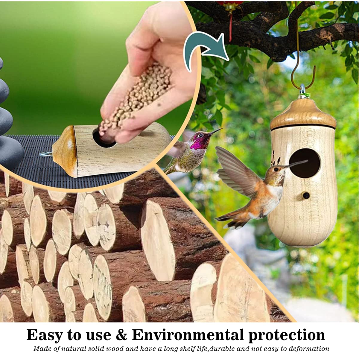 BOMEIQEE Hummingbird House, 4.5 Inches Mini Bird House, Wooden Hummingbird Swing Nest for Outside Hanging, Pet Cottage for Wren Swallow Sparrow Bomeiqee