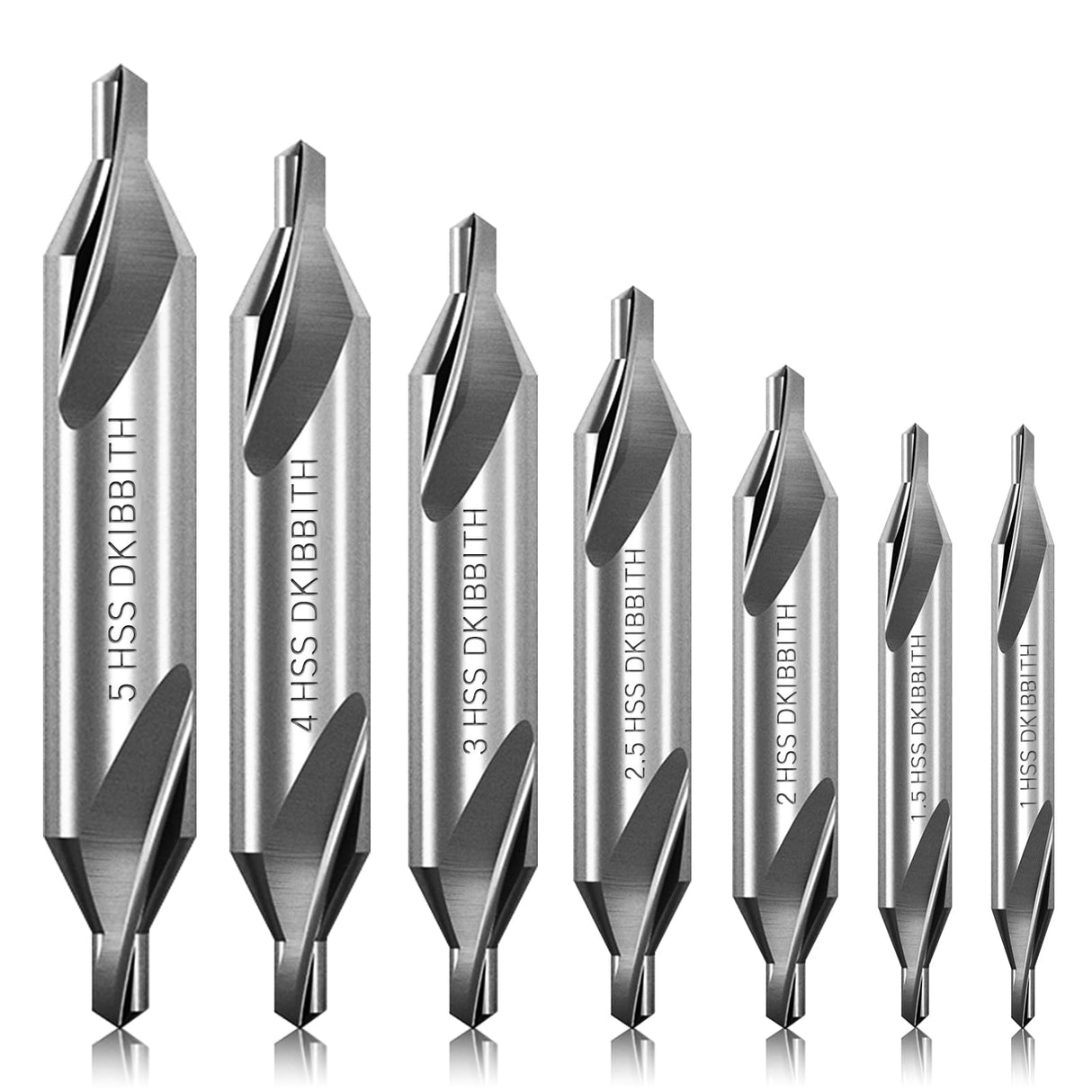 7 Pieces Center Drill Bits Set, M2 High Speed Steel 60-Degree Angle Center Drill Bits Kit Countersink Tools for Lathe Metalworking Size 1.0 1.5 2.0 DKIBBITH