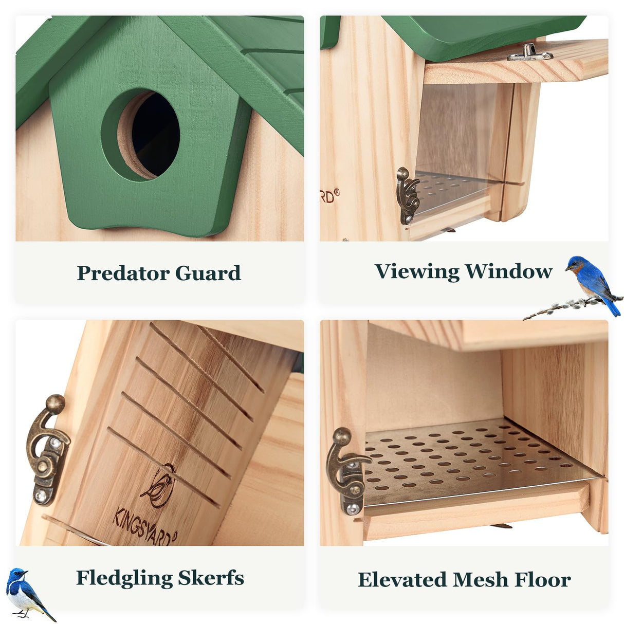 Kingsyard Wooden Bluebird House, Bird House with Predator Guard, Nesting Box Birdhouse for Outside Wild Bird Watching, Green Kingsyard