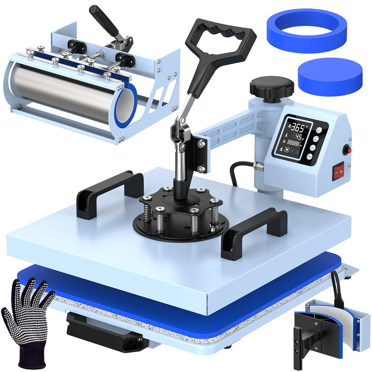 Pro 15x15 Heat Press with 30 OZ Tumbler Attachment, 5in1 Combo Tumbler Heat Press for T-Shirts, Tumblers Glass Cans Mugs Hats, and Plates EnjoyColor