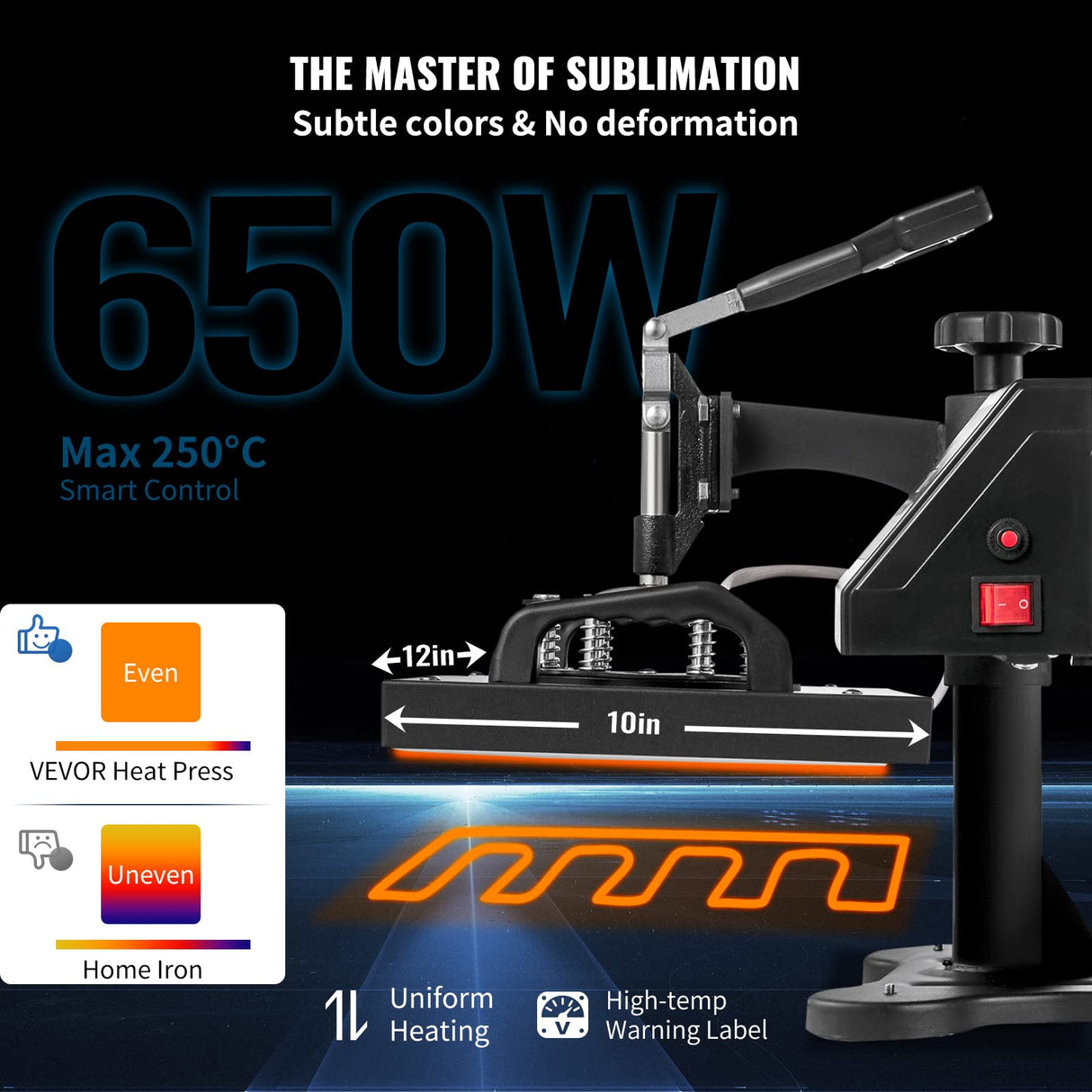 VEVOR Heat Press, 12x10in Heat Press Machine, Clamshell Sublimation Transfer Printer Fast Heat-up, Digital Precise Temperature Control, Vinyl Heat VEVOR