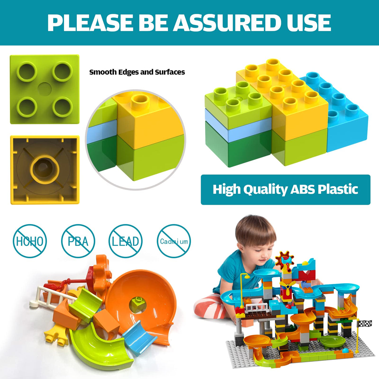 JIXIn Marble Run Building Blocks Compatible with LEGO DUPLO/3-IN-1 Multiplayer/Gear Handle Fun Marble Maze Blocks Building Toy Set/164 PCS Classic JIXIn