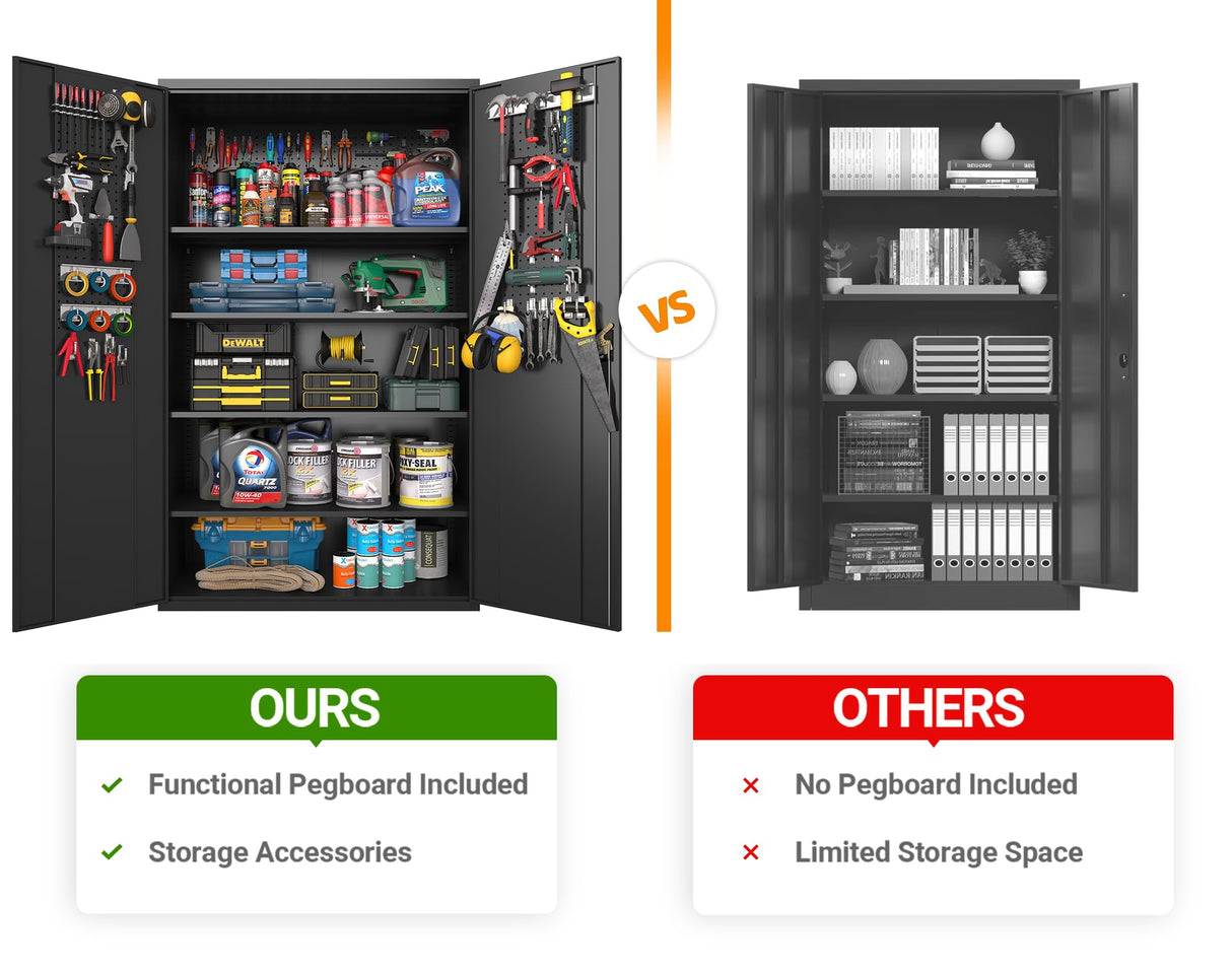 Fohufo Upgraded Wide Metal Storage Cabinet - 72 Inch Black Lockable Garage Cabinet with Wheels & 4 Adjustable Shelves | Heavy-Duty Steel Cabinet for Fohufo