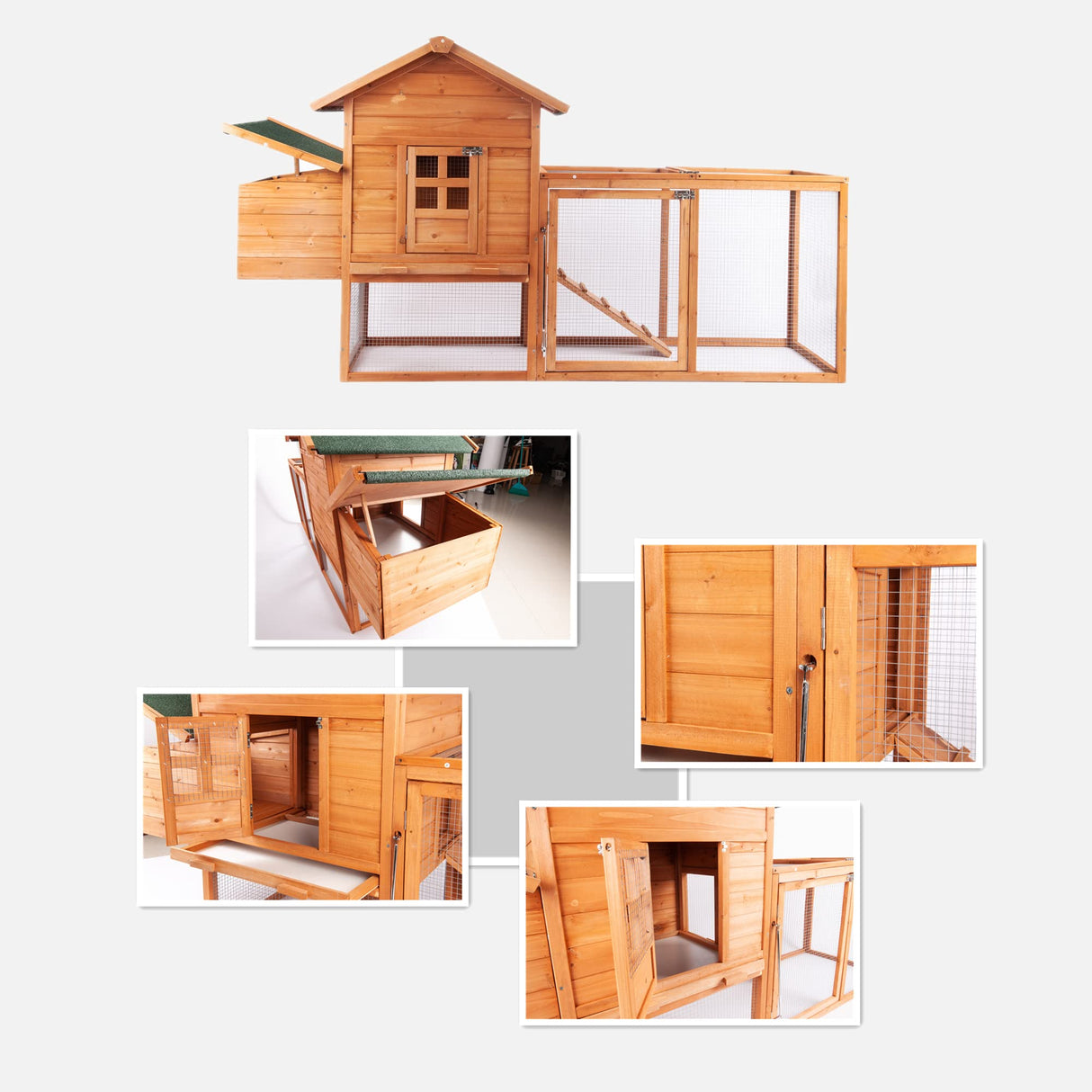 GOJOOASIS 80" Chicken Coop for 2-4 Chickens Outdoor Wooden Hen House Poultry Pet Hutch for Backyard w/Run Cage & Nesting Box(A) GOJOOASIS