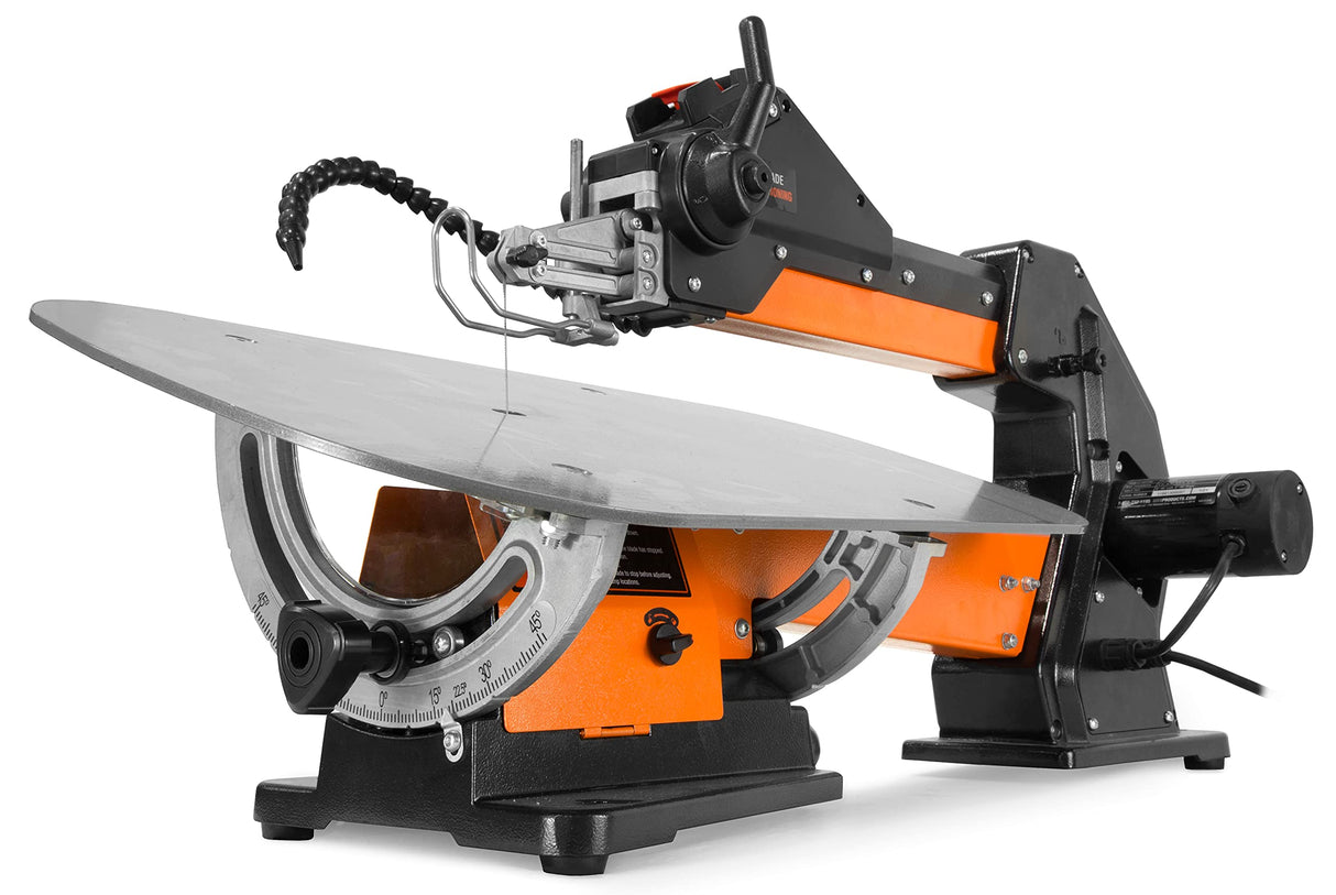 WEN LL2156 21-Inch 1.6-Amp Variable Speed Parallel Arm Scroll Saw with Extra-Large Dual-Bevel Steel Table, Black Orange WEN